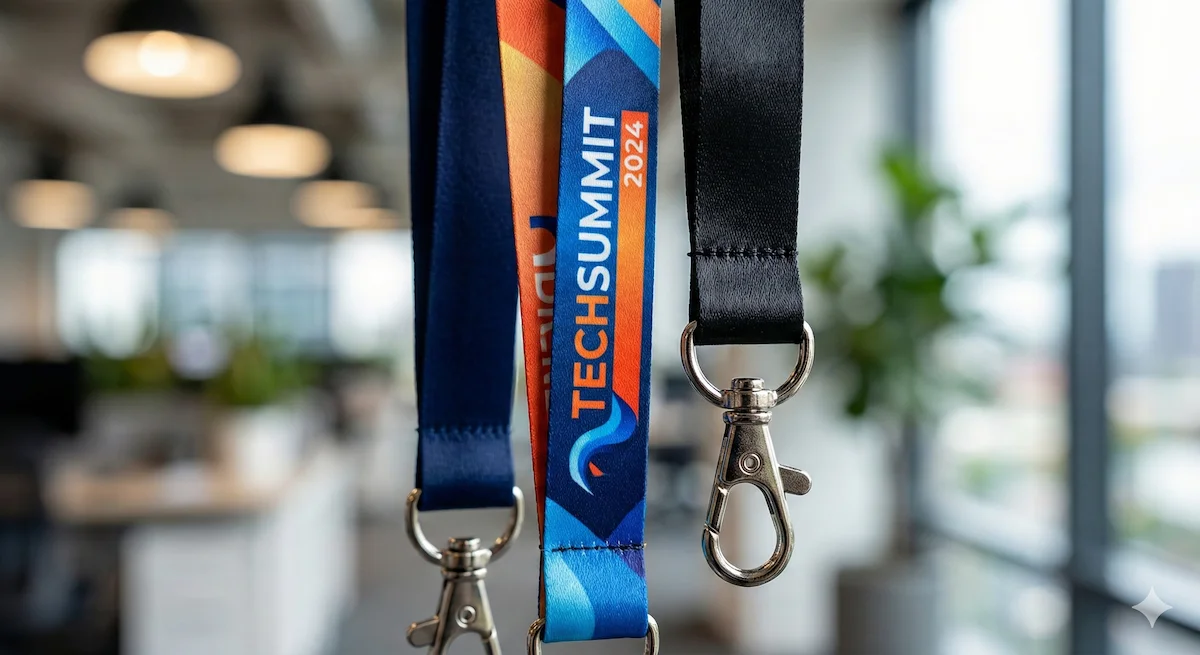 Cordão para crachá personalizado com impressão digital de alta definição e acabamento jacaré